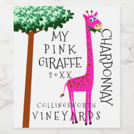Rosa Giraffe Funny Homemade Vinflaska Etikett