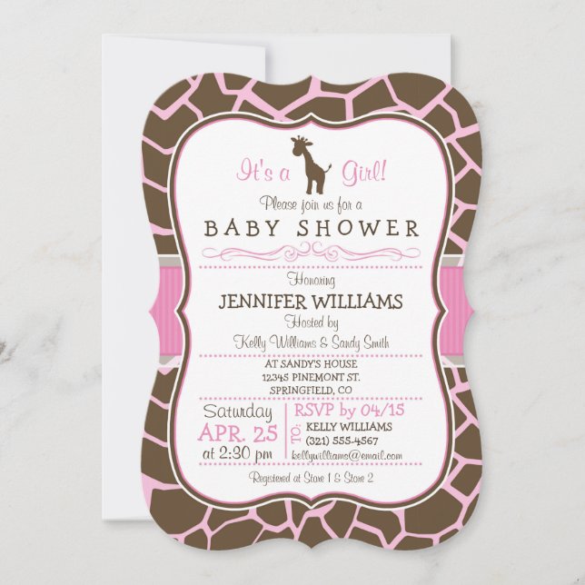 Rosa Giraffe Girl Baby Shower-inbjudan Inbjudningar (Framsida)