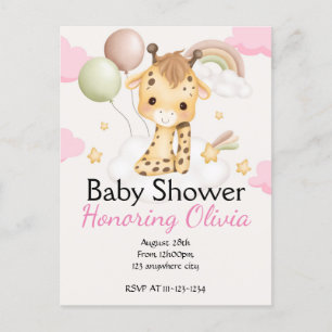 Rosa Giraffe girl BABY SHOWER INVICATION Meddelande Vykort
