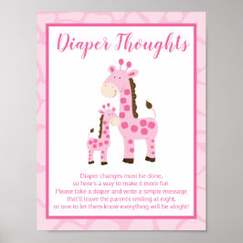 Rosa Giraffe Girl Diaper Thoughts Baby Shower Game Poster