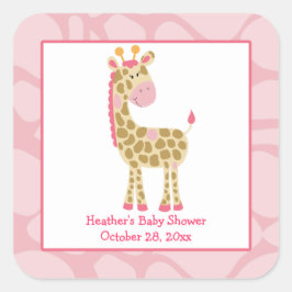Rosa Giraffe Girl Safari Square Favor Stickers Fyrkantigt Klistermärke