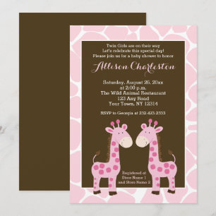 Rosa Giraffe Girl-Twillingar Babyskor Inbjudningsk Inbjudningar