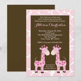 Rosa Giraffe Girl-Twillingar Babyskor Inbjudningsk Inbjudningar