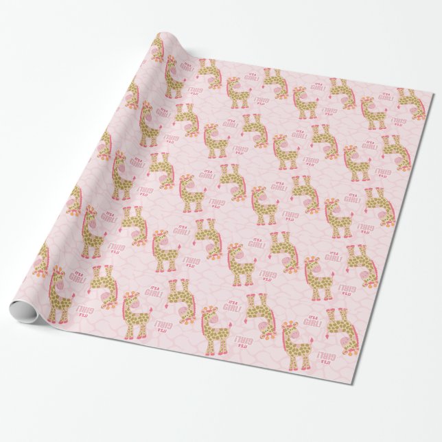 Rosa Giraffe Jungle Safari är en flicka-babyskor Presentpapper (Utrullad)
