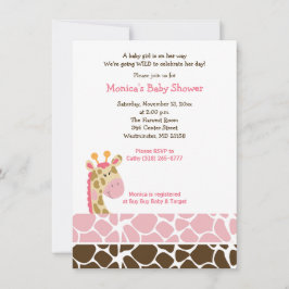 Rosa Giraffe Jungle Safari Baby Shower-inbjudan Inbjudningar