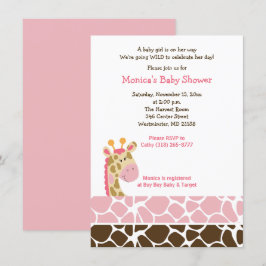 Rosa Giraffe Jungle Safari Baby Shower-inbjudan Inbjudningar