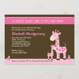 Rosa Giraffe Mamma och Flicka Shower-inbjudan Inbjudningar