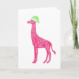 Rosa Giraffe med Grönt Santa Hat Kort