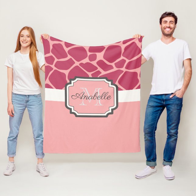 Rosa Giraffe Mönster Fleecefilt (På plats)
