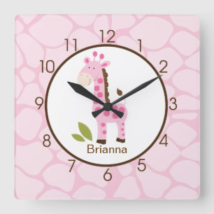 Rosa Giraffe Print Personlig Nursery Clock Fyrkantig Klocka