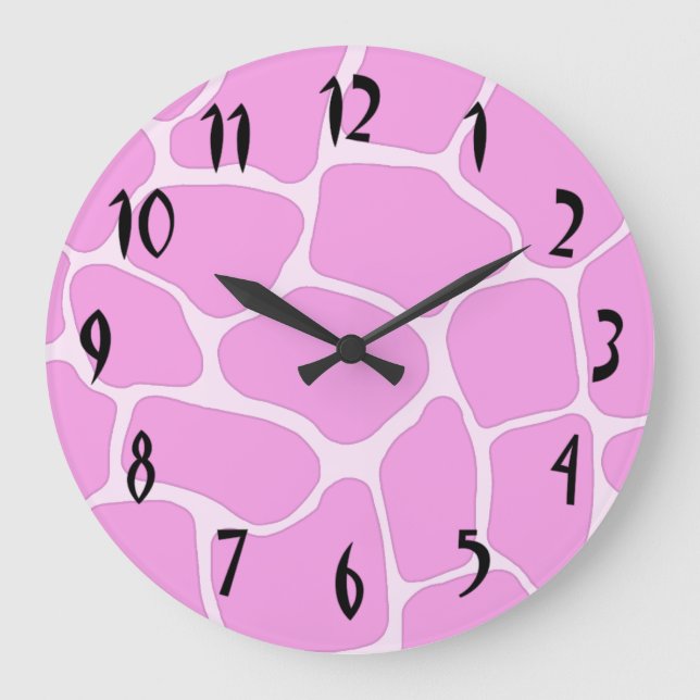 Rosa Giraffe Print Wall Clock Stor Klocka (Framsida)
