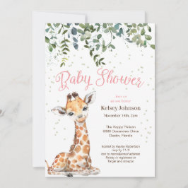 Rosa Giraffe Safari Baby Shower-inbjudan Inbjudningar