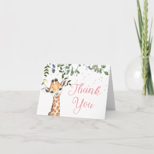 Rosa Giraffe Safari Baby Shower Tack Kort (Framsida)
