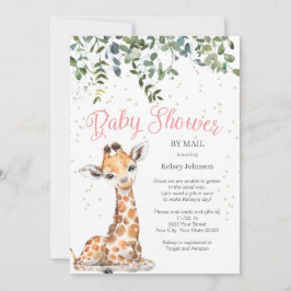 Rosa Giraffe Safari by Mail Baby Shower Inbjudningar