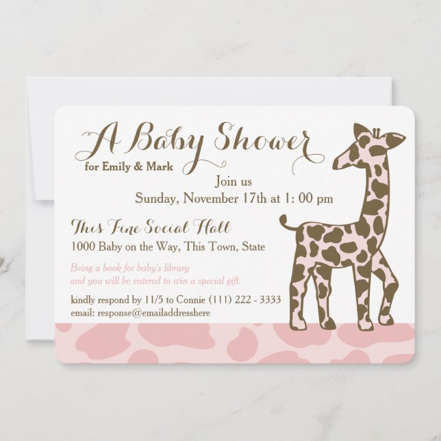 Rosa Giraffe Spots Baby Shower Inbjudningar (Framsida)