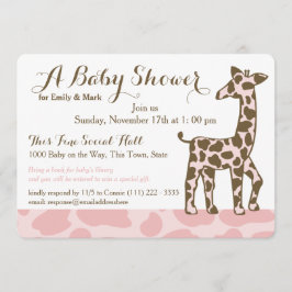 Rosa Giraffe Spots Baby Shower Inbjudningar