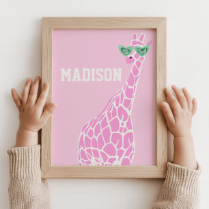 Rosa Giraffe Sunglasses Custom Name Wall Art Poster