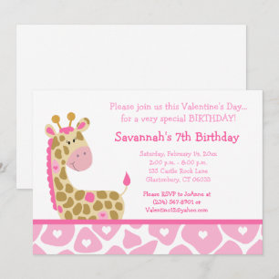 Rosa Giraffe Valentines day födelsedagsinbjudan Inbjudningar