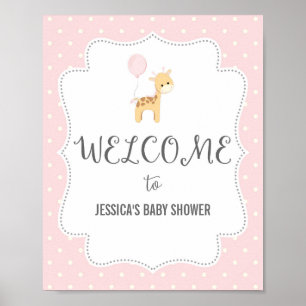 Rosa Giraffe Välkommen Poster Skriv ut