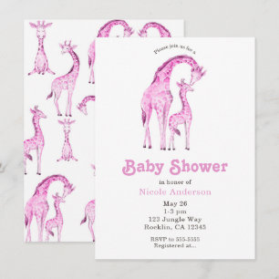 Rosa giraffers fantasifulla baby shower inbjudningar