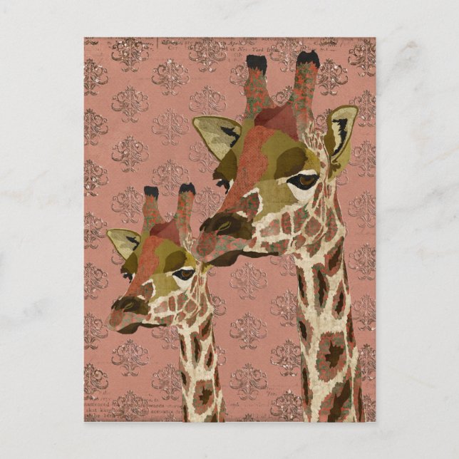 Rosa Giraffes Glitzy Postcard Vykort (Framsida)