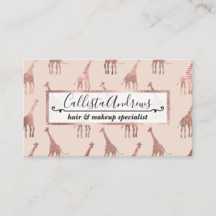 Rosa Giraffes i Girly Modern Ro Guld Visitkort