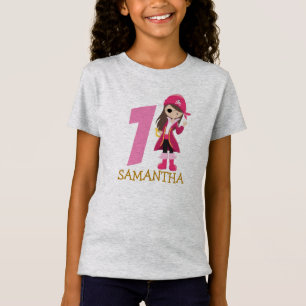 Rosa Girl 1:a födelsedagen party pirat T-Shirt