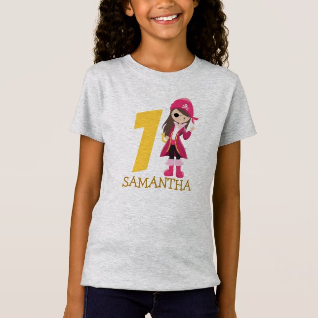 Rosa Girl 1:a födelsedagen party pirat T-Shirt (Framsida)