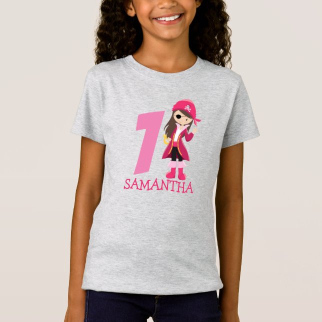 Rosa Girl 1:a födelsedagen party pirat T-Shirt (Framsida)
