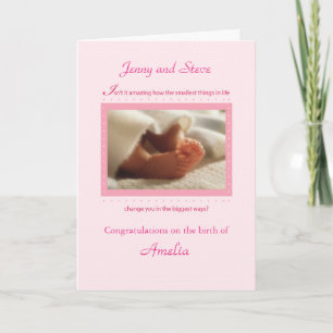Rosa Girl Anpassningsbar Personalize Grattis Baby Kort