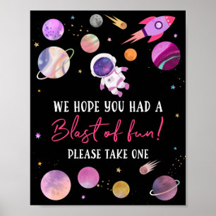 Rosa Girl Astronaut Blast of Roligt Birthday Favor Poster