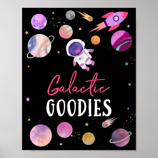 Rosa Girl Astronaut Galactic Goodies Birthday Sign Poster (Framsidan)