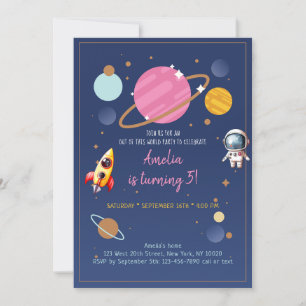 Rosa Girl Astronaut Rymden Birthday Inbjudningar
