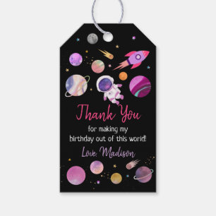 Rosa Girl Astronaut Rymden Birthday Presentetikett