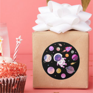 Rosa Girl Astronaut Rymden First Birthday Runt Klistermärke