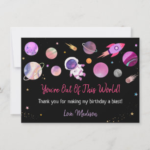 Rosa Girl Astronaut Rymden First Birthday Tack Kort