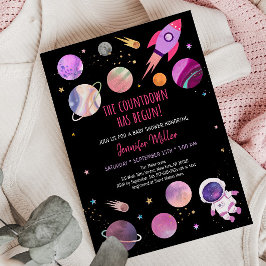 Rosa Girl Astronaut Space Baby Shower Inbjudningar