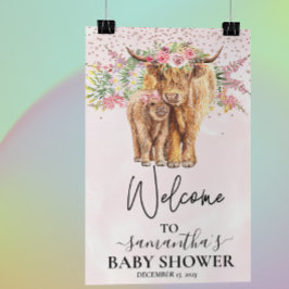 Rosa Girl Baby Highland Cow Calf Baby Shower Poster