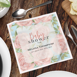 Rosa Girl Baby Shower Blommigt Anpassningsbar Pappersservett