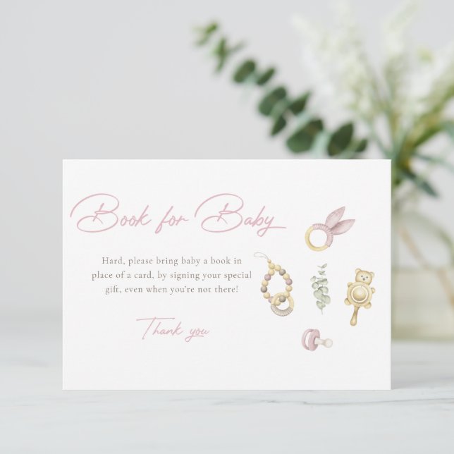 Rosa Girl Baby Shower Bokar for Baby Card Inbjudningar (Stående Fram)