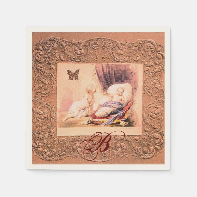 ROSA GIRL BABY SHOWER,BUTTERFLY,BLOMMIGT MONOGRAM PAPPERSSERVETT (Framsidan)
