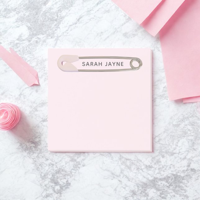 Rosa Girl Baby Shower Diaper Pin Sticky Notes Post-it Block (Pink Girl Baby Shower Simple Diaper Pin Post-it Notes with space for your name)