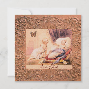 ROSA GIRL BABY SHOWER MED BUTTERFLY Champagne Inbjudningar