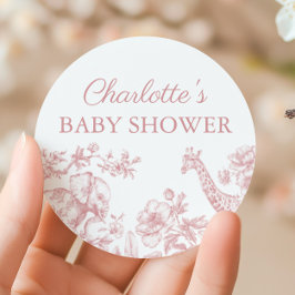 Rosa Girl Baby Shower Safari Toile de Jouy Runt Klistermärke
