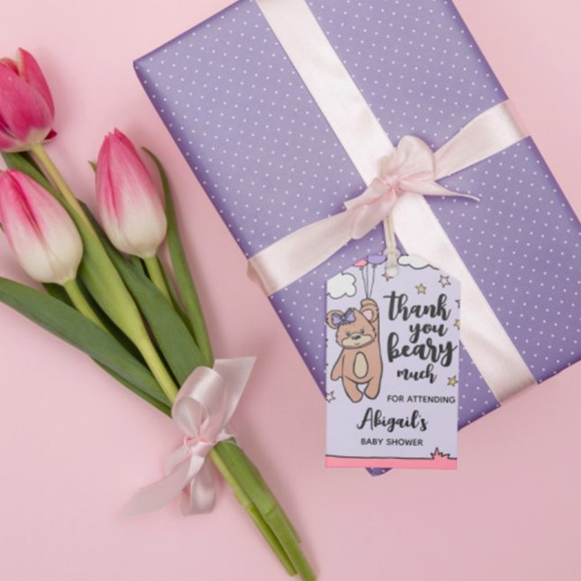 Rosa Girl Baby Shower Tack Beary Mycket Presentetikett (Skapare uppladdad)