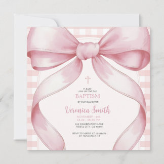  Rosa Girl BaptismBow Pearl Necklace Inbjudningar
