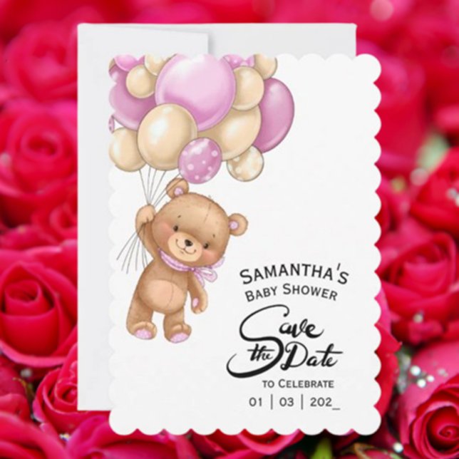 Rosa Girl Bear Baby Shower Inbjudningar (Celebrate your little one with our charming Pink Girl Bear Baby Shower Invitation!  )