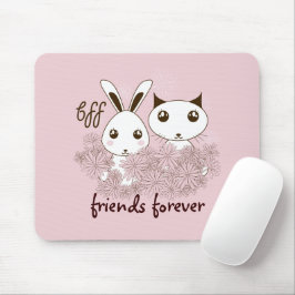 Rosa Girl BFF Cute Tecknad Kitten och Bunny Kids Musmatta