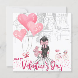 Rosa Girl/Bike Balloon/Valentines day Card
