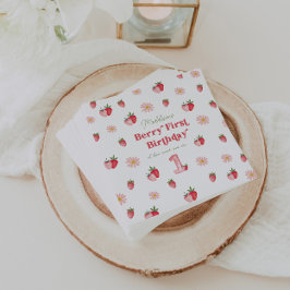 Rosa Girl Birthday Jordgubbar och Daisy Enkla Pappersservett